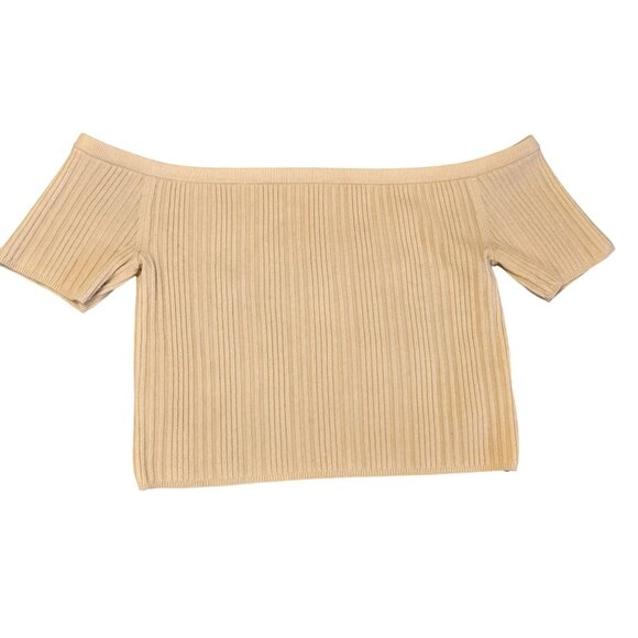Aerie Ribbed Off-Shoulder Crop Light Beige Knit Top L - Picture 1 of 8